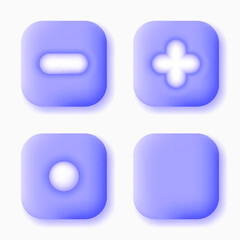 Plus, minus and point symbols. Punctuation marks on 3D buttons