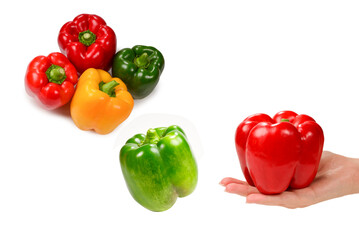 Group of bell peppers isolated on white background.