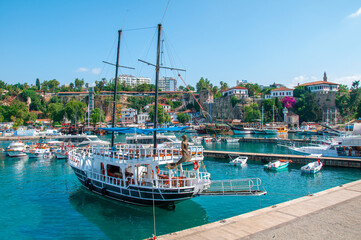 Boats in the harbor. Antalya.