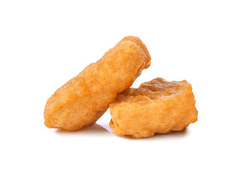 Fried chicken nuggets isolated on white background.