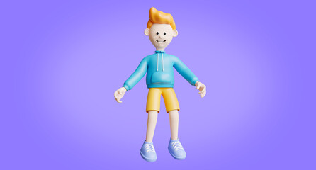 3d render of young man smile and jumping pose.