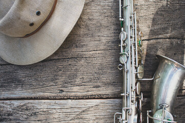 saxophone on very old vintage wood