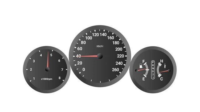 Simple speed animation on white background. Moving speedometer part illustration clip.