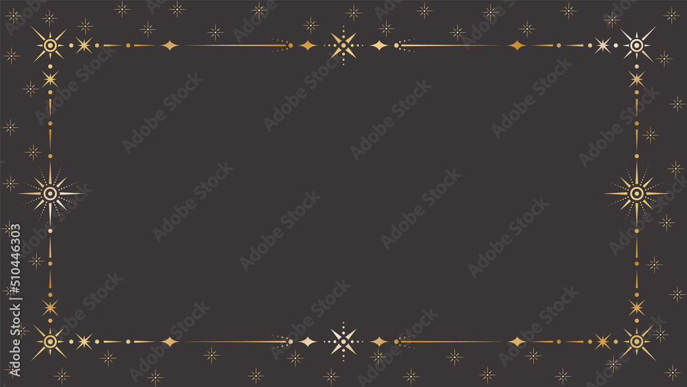 Wall mural vector mystic celestial golden frame with different stars, dots, beams and a copy space. ornate magi
