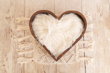 wooden heart for newborn photography - obrazy, fototapety, plakaty