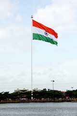 Indian Tri-color flag flying high during Independence Day celebration in Pune, Maharashtra.