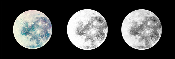 Dark night sky with full moon illustration - obrazy, fototapety, plakaty