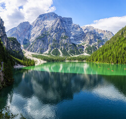 Naklejka na ściany i meble Lago di Braies, beautiful lake in the Dolomites