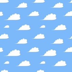 Vector illustration. Seamless vector background of cartoon clouds on blue sky.