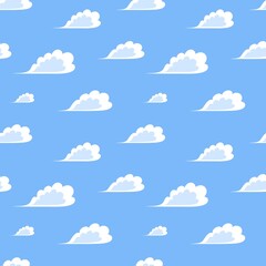 Vector illustration. Seamless vector background of cartoon clouds on blue sky.