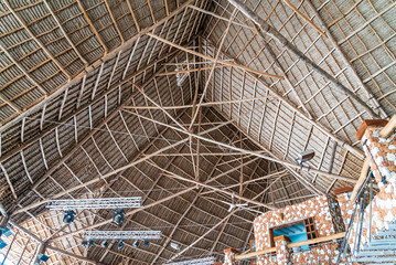 Roof of cafe made of wood and palm leaves. Nungwi, Zanzibar, Tanzania