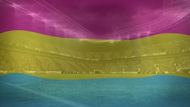 Animation of flag of pansexual over sports stadium