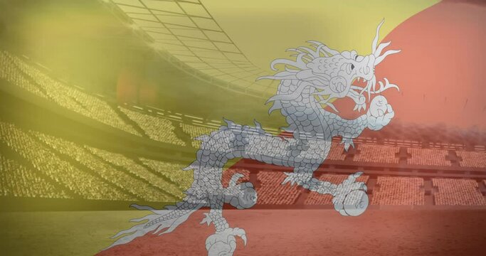 Animation of flag of bhutan over sports stadium