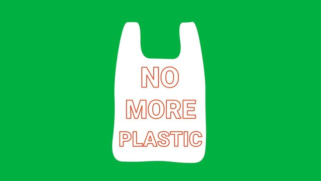 No more plastic in red blinking colour isolated on green screen . Illustration clip showing reduce plastic use and save environment.