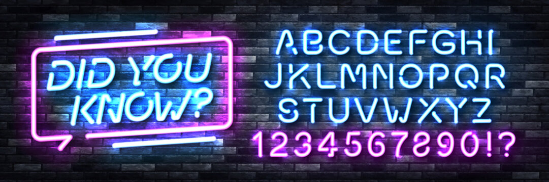 Vector realistic isolated neon sign of Did You Know logo with easy to change color alphabet font on the wall background.
