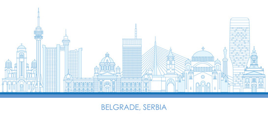 Outline Skyline panorama of City of Belgrade, Serbia - vector illustration - obrazy, fototapety, plakaty