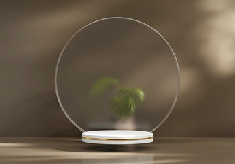 Abstract Minimal Modern Platform Podium with Plant Product Presentation and Showcase Background 3D Rendering