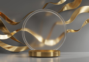 3D rendering abstract luxury gold platform podium product presentation backdrop