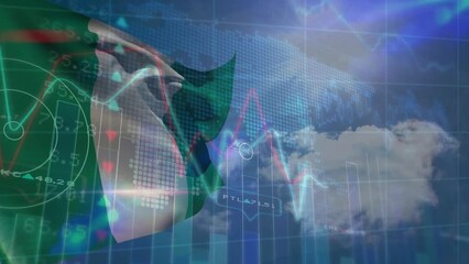 Animation of data processing over flag of nigeria - Powered by Adobe