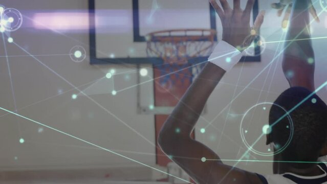 Animation of network of connections over african american basketball player