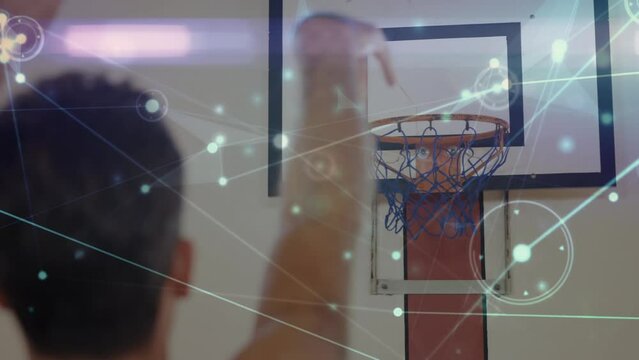 Animation of network of connections over biracial basketball player