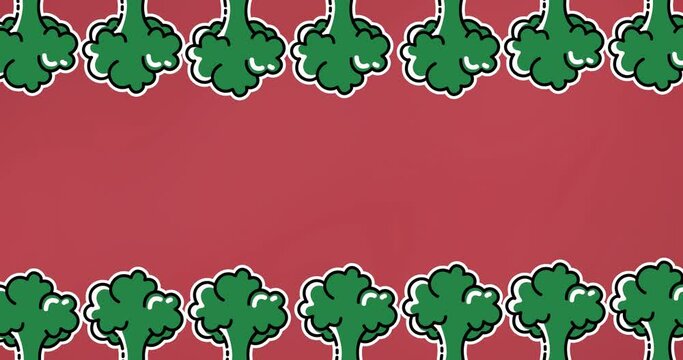 Animation of broccoli icons over red background