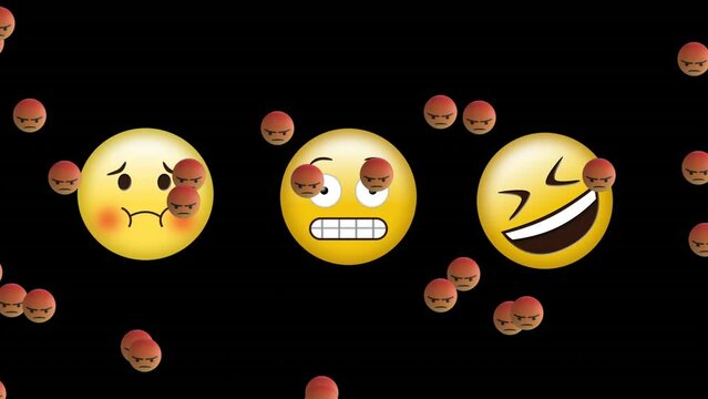 Animation of emoji icons over black background