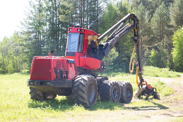 Logging equipment.Harvester and forwarder at the logging site.