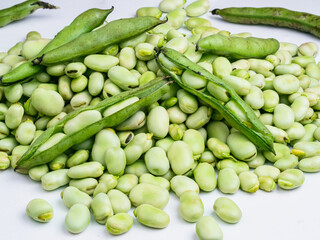 Pile of fresh shelled fava beans.