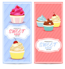 Set of bakery, cupcake flyers,banners. Collection of pages caffee,posters .Template vector illustration.	

