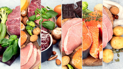 Collage of food high in vitamin B2.