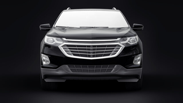 San Diego. USA. January 3, 2022. Chevrolet Equinox 2017. Black mid-size city SUV for a family on a black background. 3d rendering.