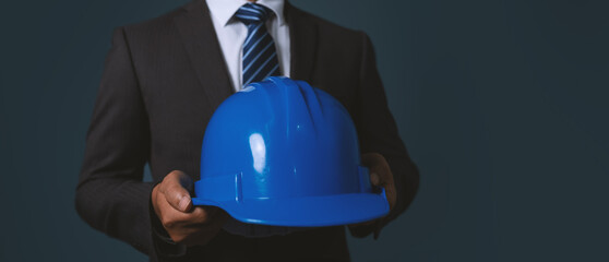 Construction technology concept, future building construction, engineers designing and planning the...