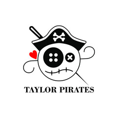 Taylor pirates logo symbol with button head eyes illustration in flat design monogram symbol