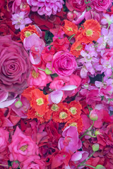 Flowers mix.Colorful flower background with pink.