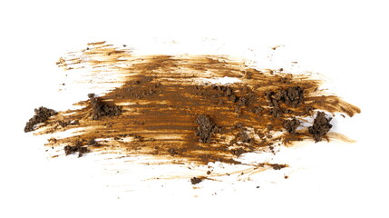 Wet mud, stains texture isolated on white, top view and clipping path