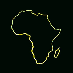 Vector outline map of Africa with neon effect.