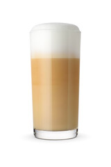 Latte coffee in a transparent glass isolated.