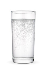 Glass of sparkling water isolated white.