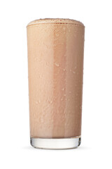 Glass with chocolate milkshake isolated on white.