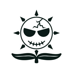 Sun Flower pirates logo symbol with sharp circle skull illustration in flat design monogram symbol