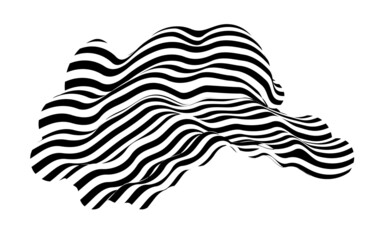 Waving flag as a brush stroke with zebra texture. Vest striped with fabric Black and white stripes curved in a bizarre way with waves curving along the trajectory