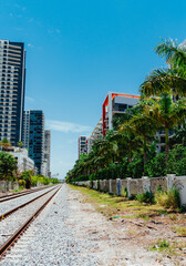Obraz na płótnie Canvas railway in the city buildings midtown miami 