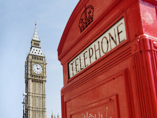 Obraz premium London, England, red telephone box and Big Ben