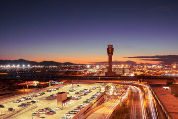 Night at Phoenix Sky Harbor Airport: A Glowing Gateway to Adventure - 510461174