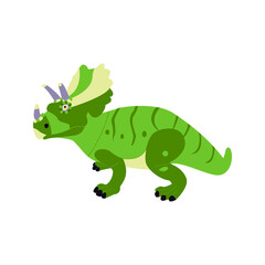 Triceratops Isolated over White. Vector Illustration of Nature Dinosaur Animal.