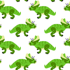 Triceratops Seamless Pattern. Vector Illustration of Nature Dinosaur Animal.