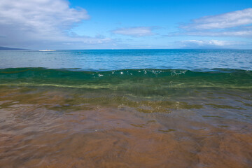 Beach and tropical sea. Colorful ocean beach. landscape of clear turquoise water, Maldives or Hawaii.