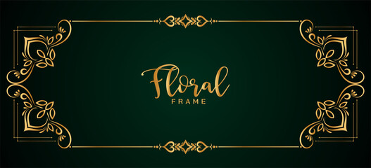 Beautiful ethnic golden frame floral green banner design