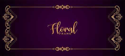 Elegant decorative golden frame floral violet banner design